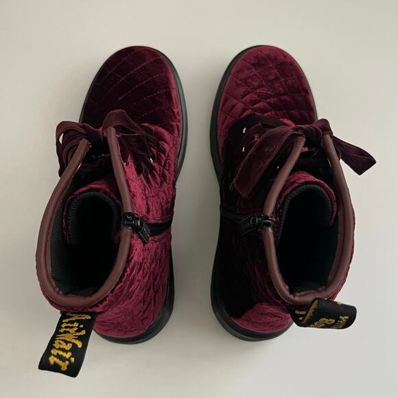 Dr. Martens 1460 Quilted Cherry Red Velvet Boots Women's 7 Grunge Vamp Vegan NEW - Picture 12 of 13